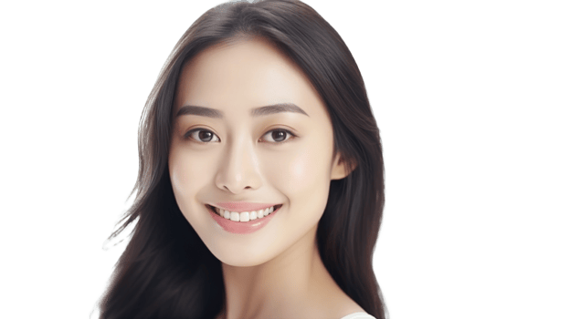 Radiant Asian Woman Smiling with Glowing Skin and Copy Space on Transparent png