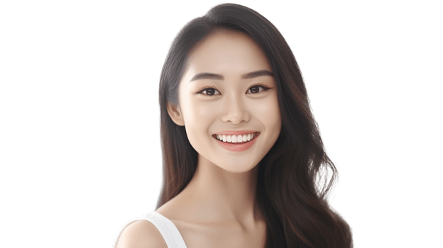 Asian Woman Smiling with Flawless Glowy Skin with Copy Space Isolated on Transparent png