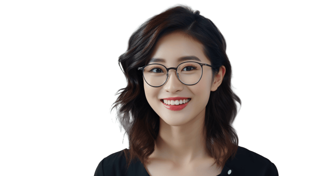 Confident and Stylish Asian Woman Wearing Glasses, Close-Up Portrait on Transparent Background png