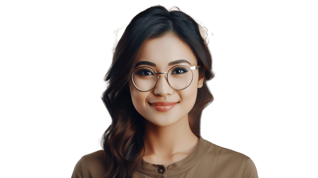 Young Adult Confident Attractive Asian Woman on Transparent Background, Beautiful Lady Wearing Glasses, Close Up png