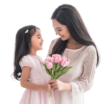 Mother and daughter celebrating mother day, standing isolate on transparent background png
