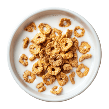Cereal with Milk top view isolate on transparent background png