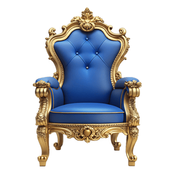 blue and golden royal chair is isolated on transparent background png