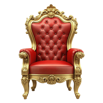 red and golden royal chair is isolated on transparent background png