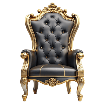 black and golden royal chair is isolated on transparent background png