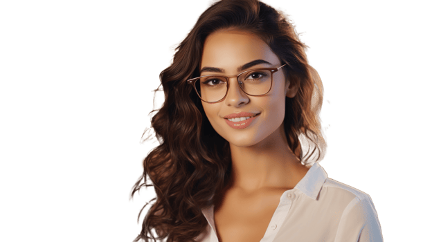 Beautiful Young Indian Lady with Glasses, Confident Expression, Isolated on Transparent Background png