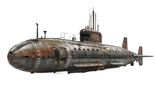 A rusted submarine is shown in this image png