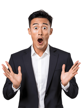 Astonished businessman reacts with surprise showcasing unexpected emotional expression png