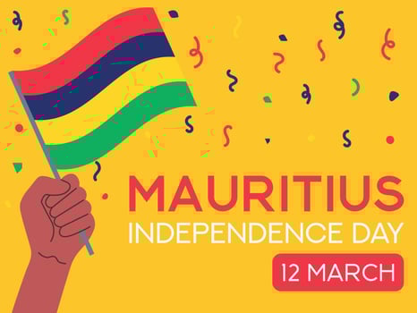 mauritius independence day 12 march, mauritius flag in hand. Greeting card, poster, banner template vector