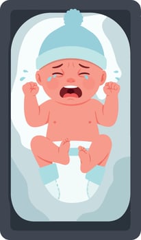 Crying baby in a crib with flat illustration style vector