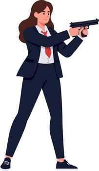 Confident woman aiming a gun in flat illustration style vector