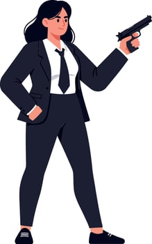 Confident woman in business suit holding a gun flat illustration vector