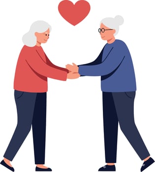 Two elderly women holding hands in flat art style vector