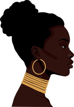 Elegant woman profile with gold jewelry in flat illustration vector