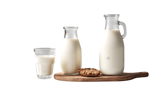 Milk in glass bottles and a glass of milk png