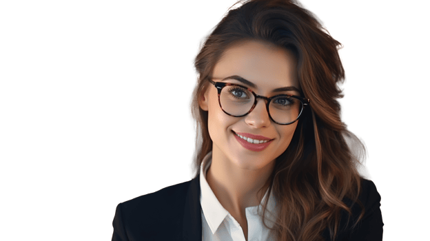 Confident Young Adult Woman Wearing Glasses, Looking at Camera, Close-Up on Transparent png