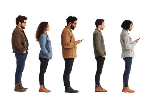 Five people stand in line png