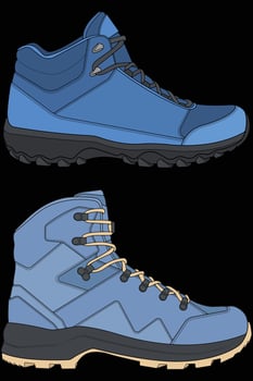 a pair of blue hiking shoes on a black background vector