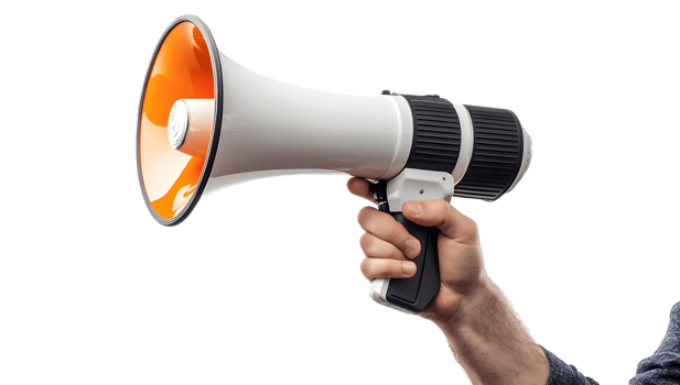 A person holding a megaphone over a black background png