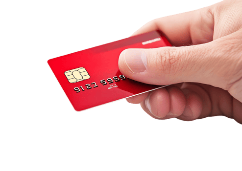 A person holding a red credit card png