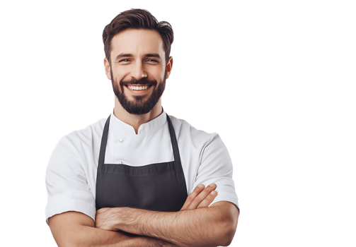 A man with a beard and apron is smiling png