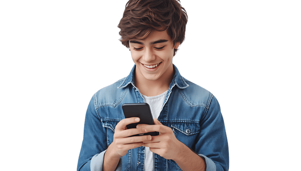 Smiling teen on phone png