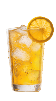 A glass of iced tea with a lemon slice on top png