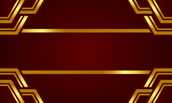 Elegant Dark Red Luxury Background with Golden Geometric Borders vector