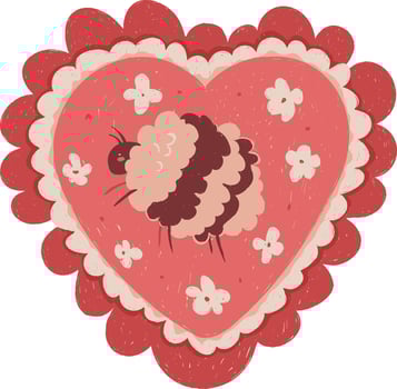 Valentine, Red Heart Card Bee Bumblebee Insect Print vector