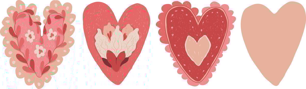 Set of hearts, vintage valentines, cards in the shape of hearts and flowers vector