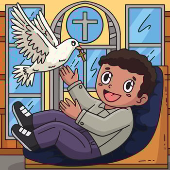 Baptism Baby and Dove Colored Cartoon Illustration vector