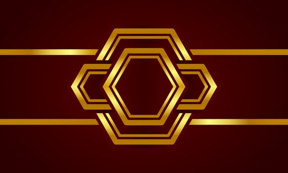 Luxury background with gold hexagonal geometric shapes on dark red gradient vector