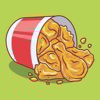 cartoon bucket of fried crispy chicken spilling. premium dining icon vector