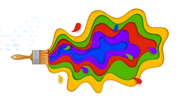 Paper cut banner of brush and color paints splash vector