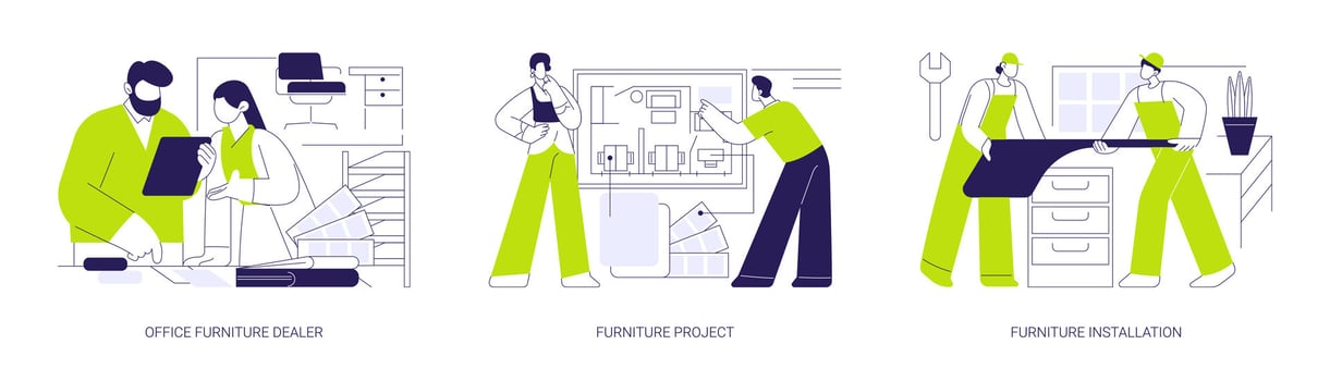 Furniture dealership business abstract concept illustrations. vector