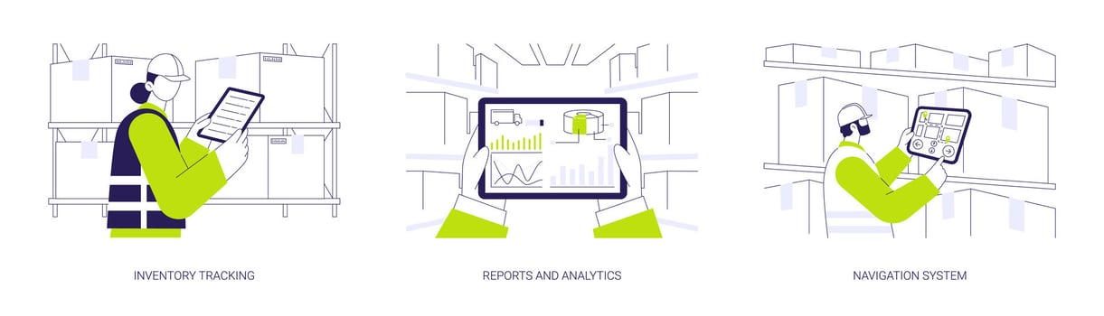 Warehouse management system abstract concept illustrations. vector