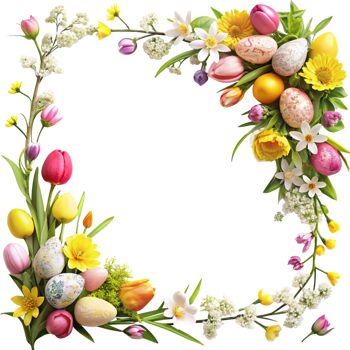 ester corner flower frame is isolated on transparent background png