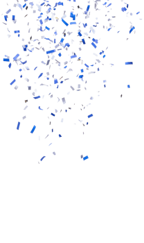 Celebratory blue confetti falling against a transparent background evokes excitement and fun png