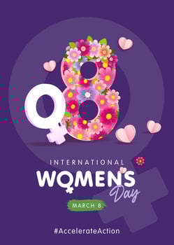 International Women's Day March 8 creative poster with 3D graphic elements vector