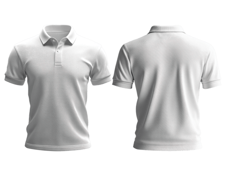 plain white polo shirt displayed from front and back, showcasing its simple design and versatility png