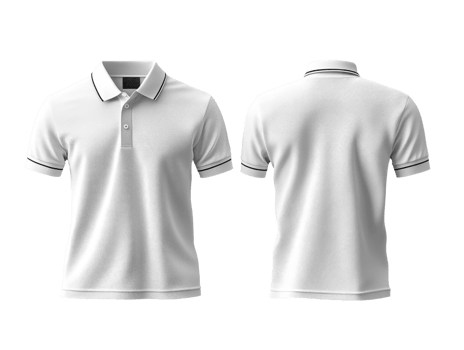 White polo shirt with collar and short sleeves, front and back view png