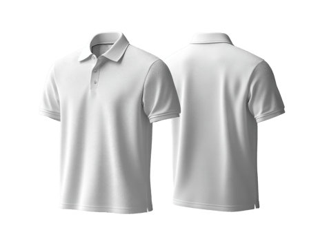 Set of plain white polo shirt displayed from front and back, showcasing its simple design and fabric texture png
