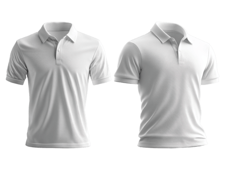 White polo shirts displayed in front and side view, showcasing classic design and comfortable fit. Ideal for casual or semi formal occasions png