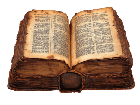 antique open book with yellowed pages and worn cover, showcasing vintage text and rich history png