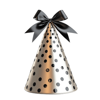 Shiny party hat with black bow and polka dots, perfect for celebrations png