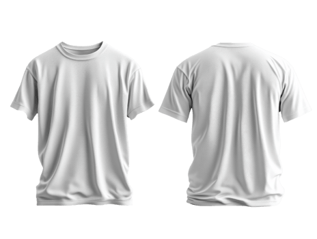 Plain white t shirt displayed from front and back views, showcasing its simple design and fabric texture. Ideal for casual wear or branding png