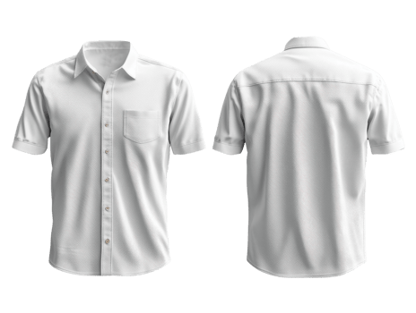 White short sleeve shirt with pocket, front and back view, casual style png