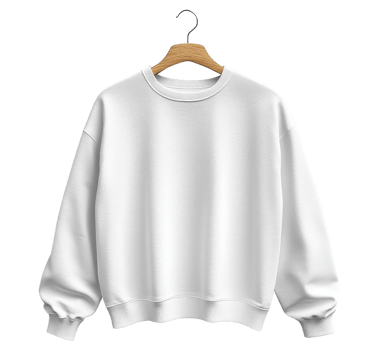 plain white sweatshirt hanging on wooden hanger, showcasing simple and clean design png