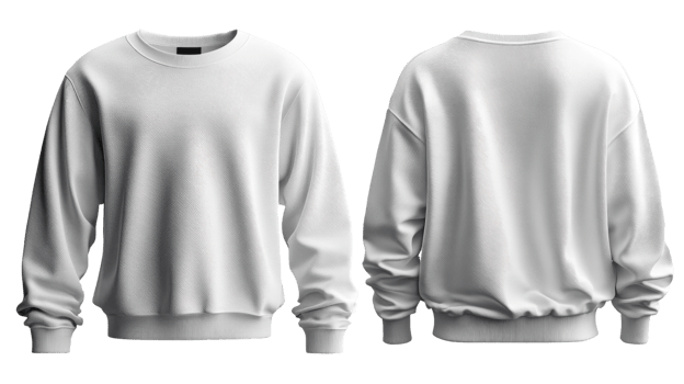 White sweatshirt front and back view, casual clothing, comfortable style png