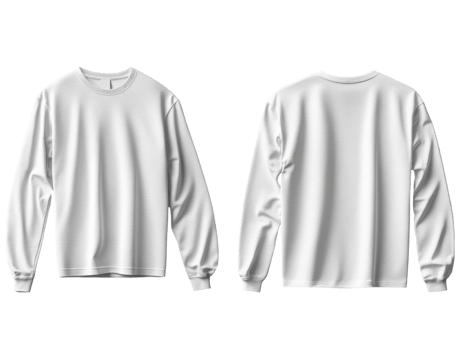 Long sleeve white t shirt mockup, front and back view, plain design png